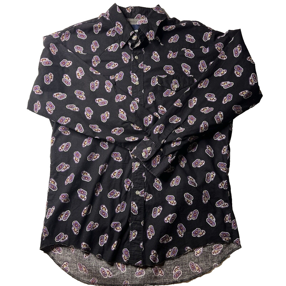 Vintage Wrangler Western Button Down Shirt Mens Large Aztec Cowboy