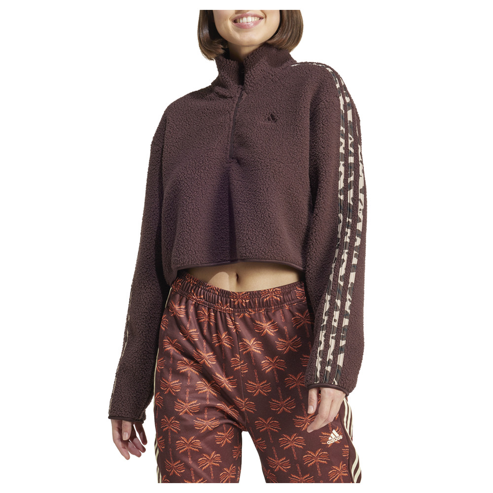adidas Essentials Mock Neck Long Sleeve Quarter Zip Sweater Womens Brown Casual