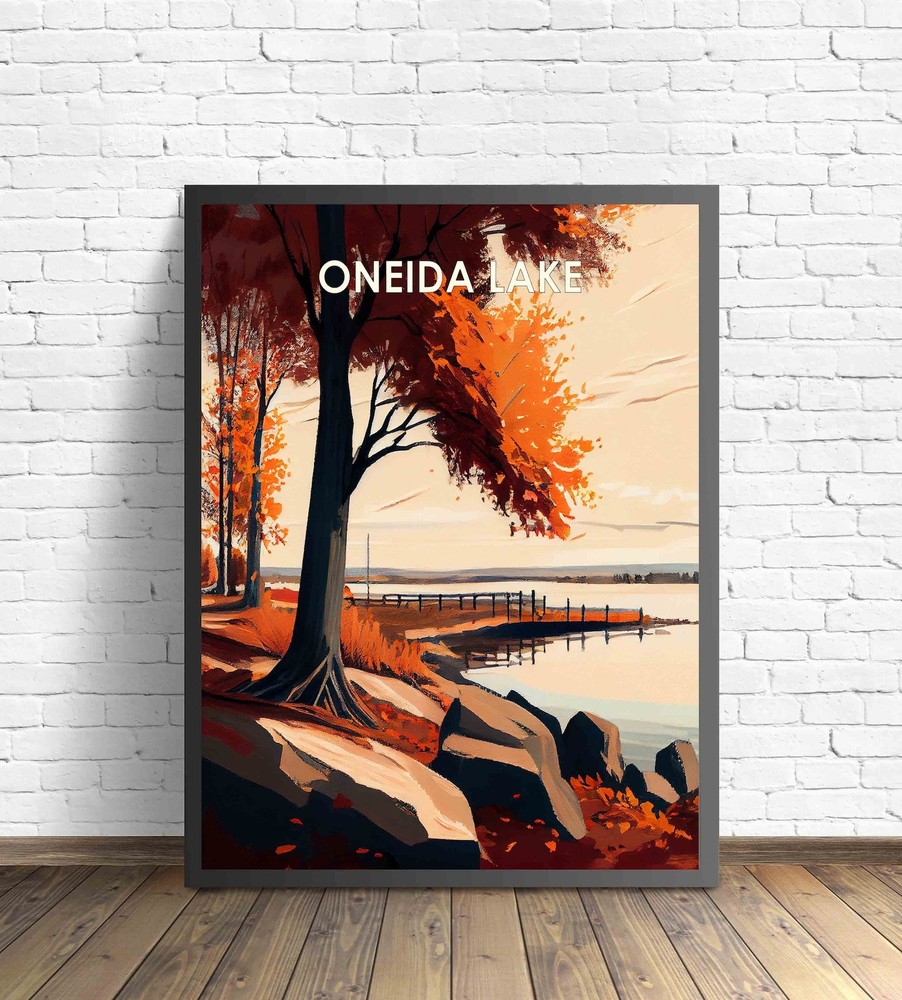 Oneida Lake New York Retro Art Print Oneida Lake New York Wall Art Illustration