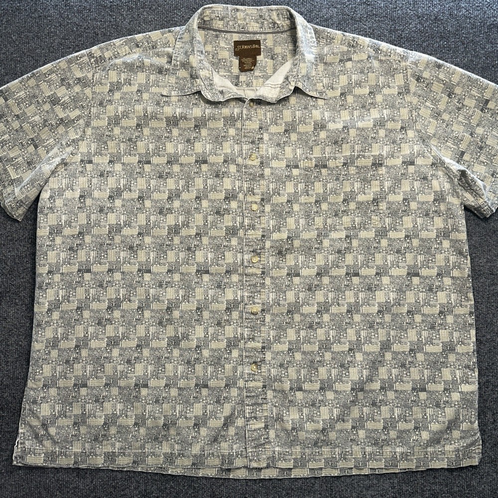 St. Johns Bay Trekker Crosshatch Size 2XL XXL Cotton Mens Short Sleeve Button-Up