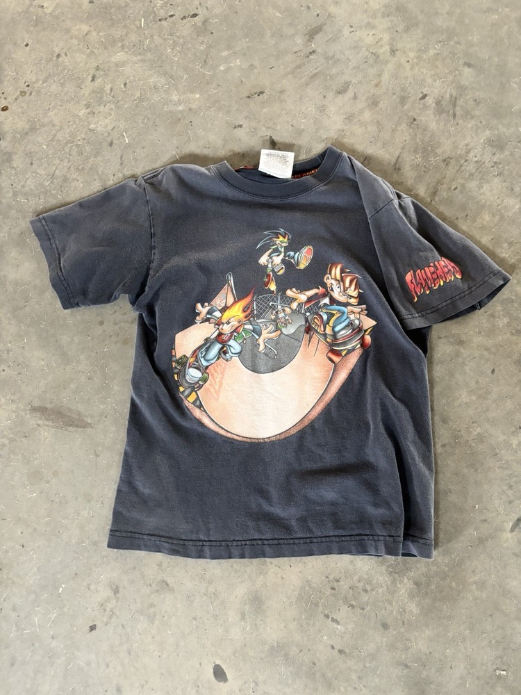 Flame Head Grail Black Y2K Skate Style T Shirt Size M