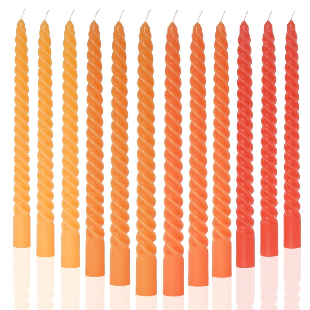 Spiral Twisted Orange Taper Candles Set of 12 for Decorative Lighting