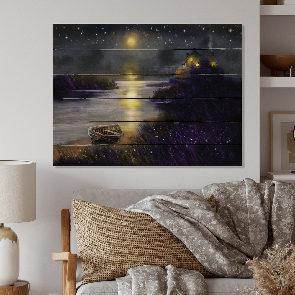 Designart 'Night In A Coastal Village' Nautical & Coastal