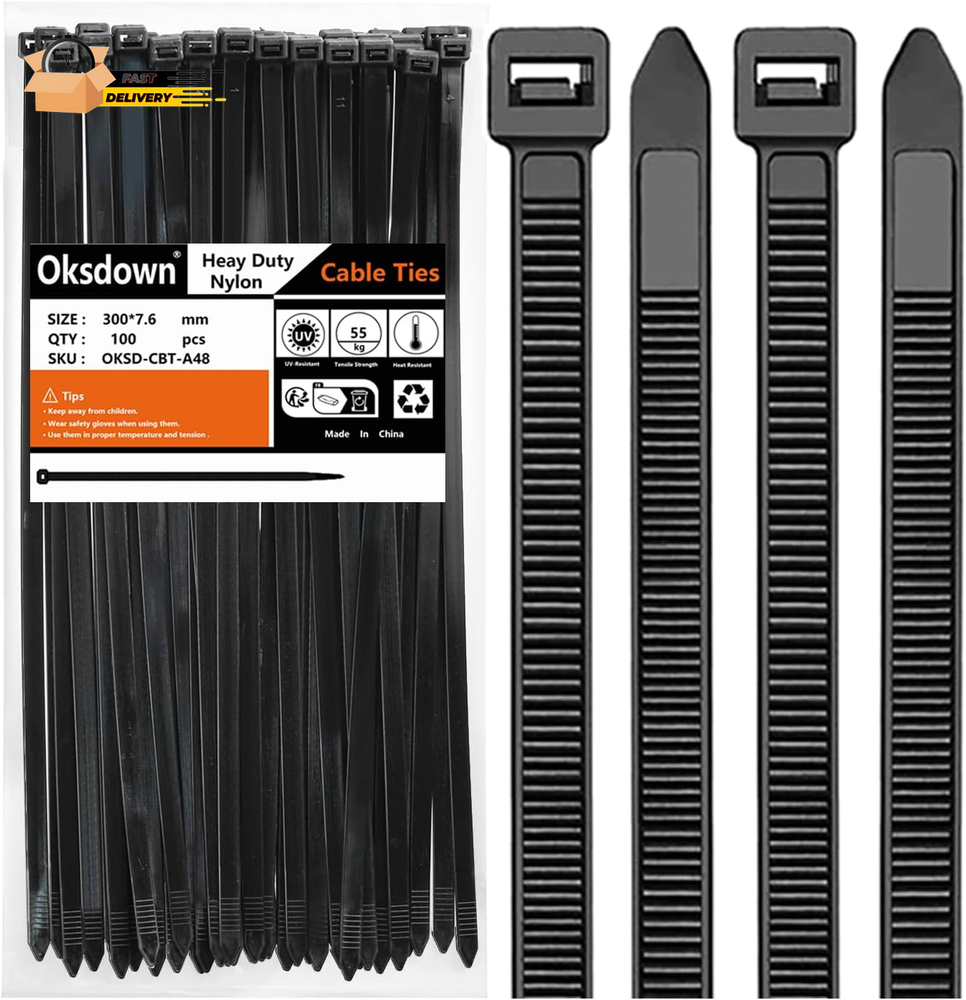 100 Pack 12 Inch Black Heavy Duty Zip Ties Thick Cable Ties with 120 Lbs Tensile