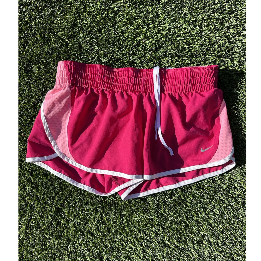 Nike Dri-FIT Women’s Pink Solid Running Athletic Shorts Elastic Waist Logo