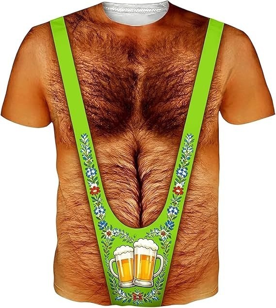 Funny 3D Muscle Abs T-Shirt Fake Six Pack Chest Print Illusion Costume Gag Tee