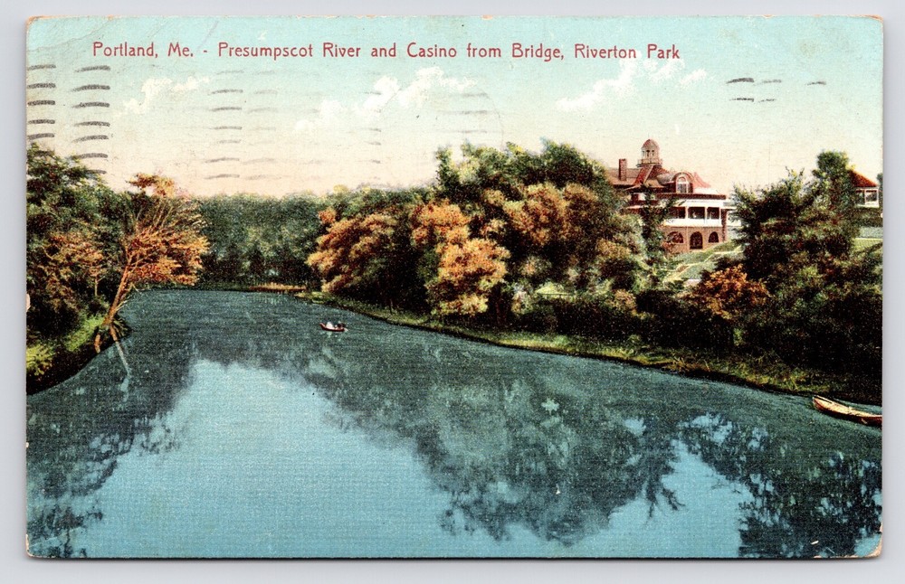 c1907 Riverton Park Casino Presumpscot River Portland Maine ME Antique Postcard