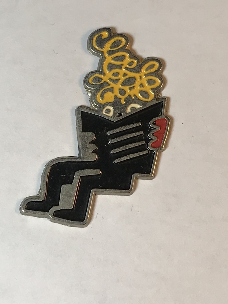 PIN ABSTRAC ART BLACK AND YELLOW WITH  READING NEWS PAPER-image