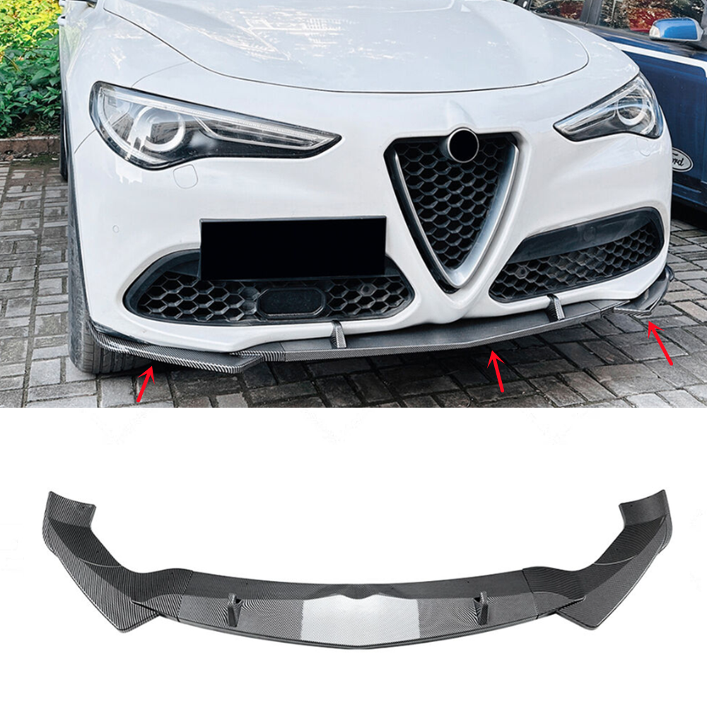 Carbon Look Front Bumper Lip Splitter Spoiler Body For Alfa Romeo Stelvio 17-23