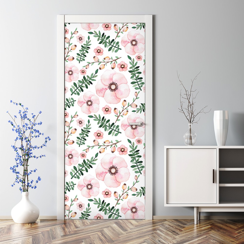 Door sticker decal Lovely Flowers Cute Girly for kids room Floral self adhesive