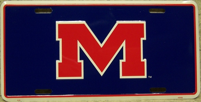 NCAA Ole Miss Rebels Aluminum License Plate with M Logo  