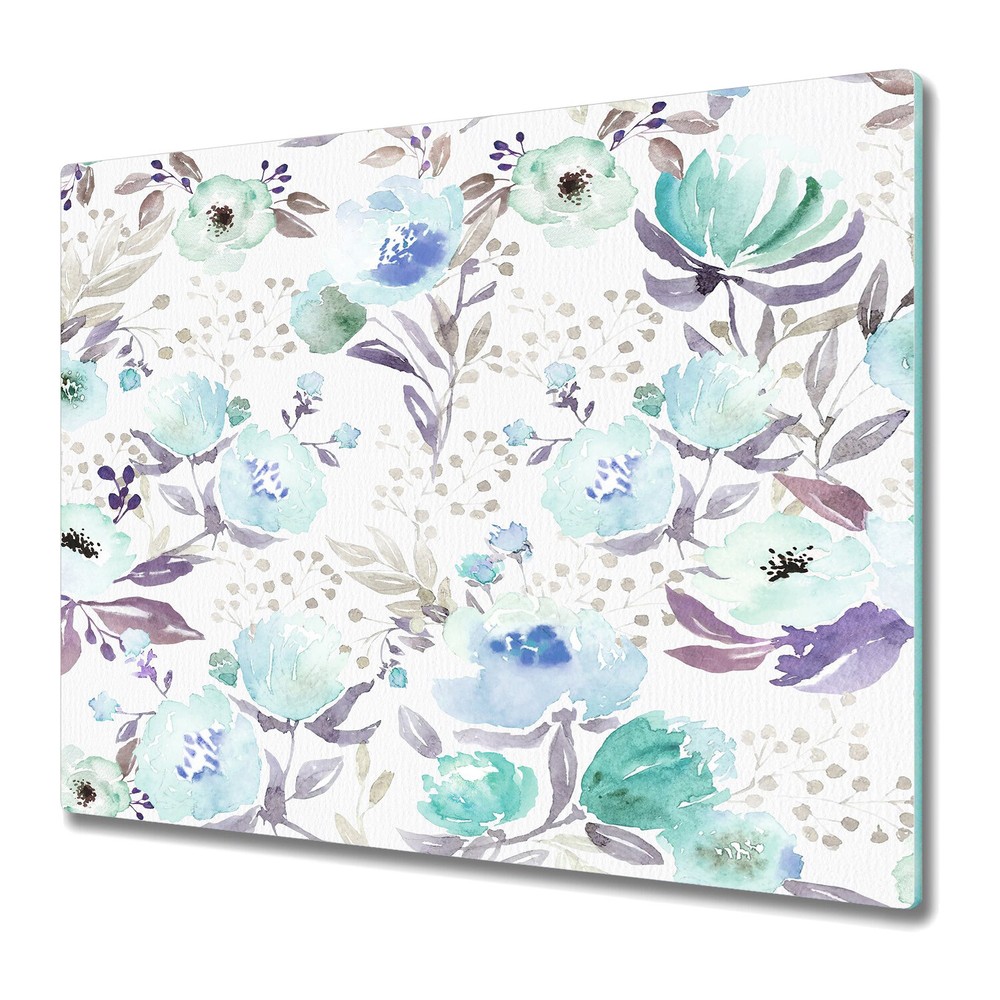 Glass Kitchen Chopping Board Pale Garden Flowers | Vintage Floral Art | 60x52