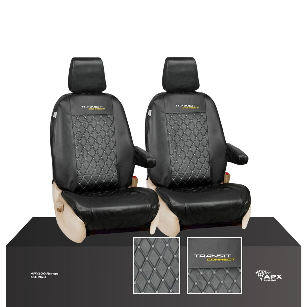 FOR FORD TRANSIT CONNECT- Premium Black Diamond Quilted Van Seat Covers 2 Fronts
