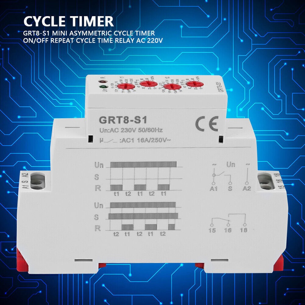 GRT8-S1 Mini Asymmetric Cycle Timer ON/OFF Repeat Cycle Time Relay AC 230V