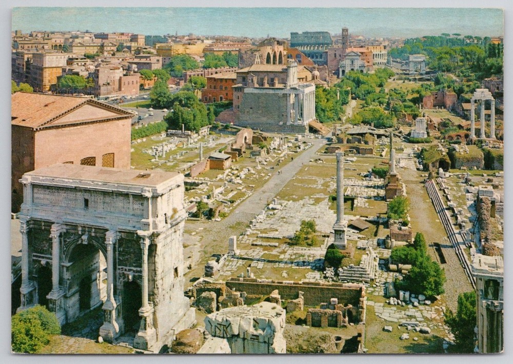 Vintage Roman Forum Postcard - Arch of Septimius Severus - Rome Italy