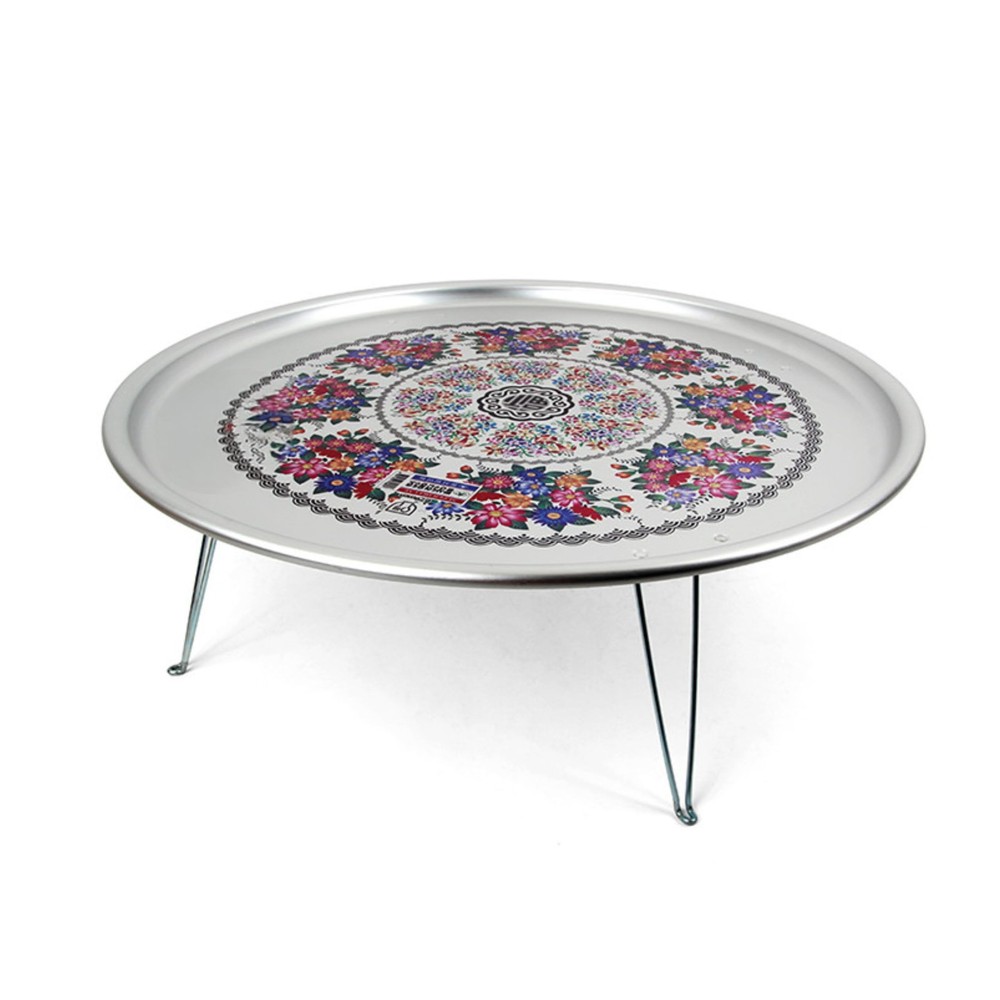 Korean Yang-Eun Bapsang Folding Table Retro Floral Floor Dining Round 16.7in