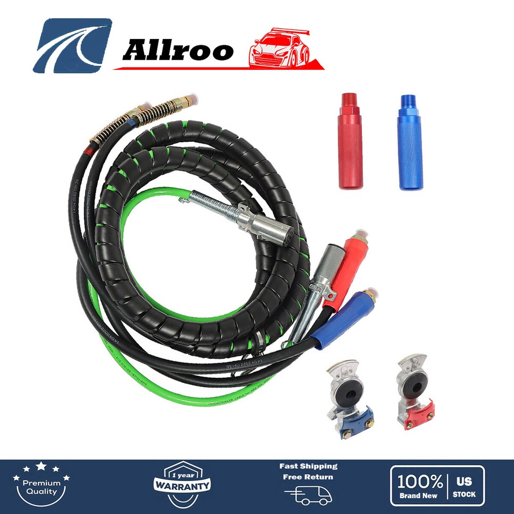 Semi Truck 15FT 3-in-1 Wrap 7 Way ABS Electrical Cables & Rubber Air Line Set-image