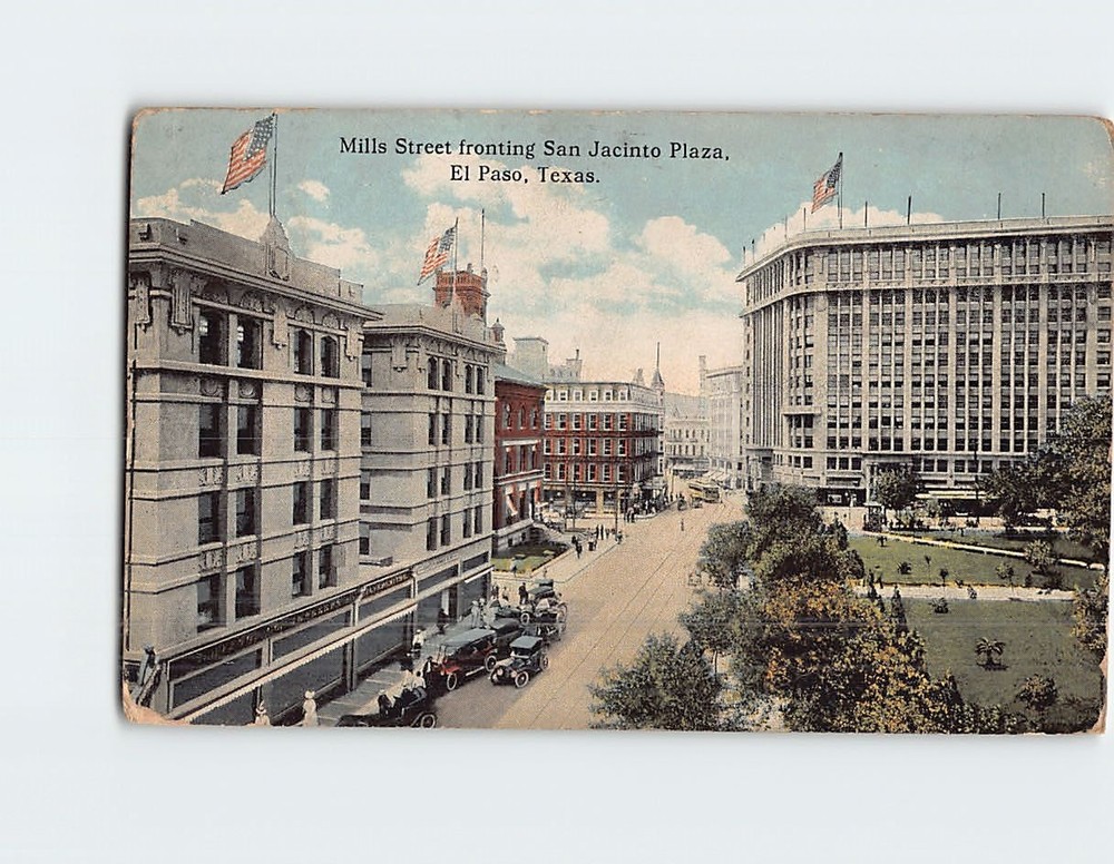 Postcard Mills Street fronting San Jacinto Plaza El Paso Texas USA