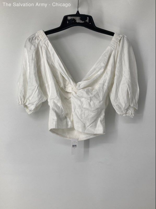 Ann Taylor Womens White V-Neck Short Sleeve Cropped Blouse Top Size Medium