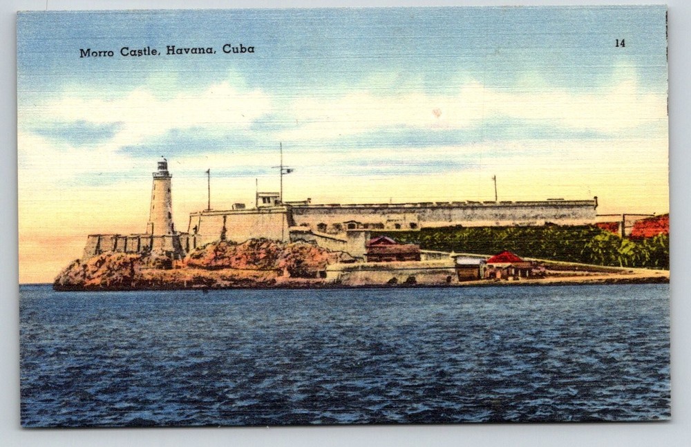 Morro Castle Havana Cuba Lighthouse Fortress Linen Postcard Vintage