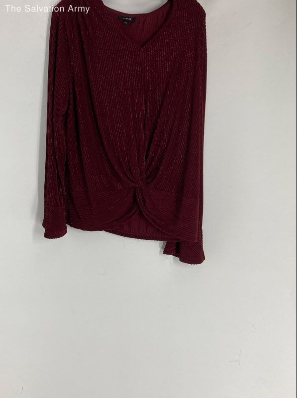 Alfani Womens Burgundy Metallic V-Neck Long Sleeve Twist-Front Blouse Top Size L