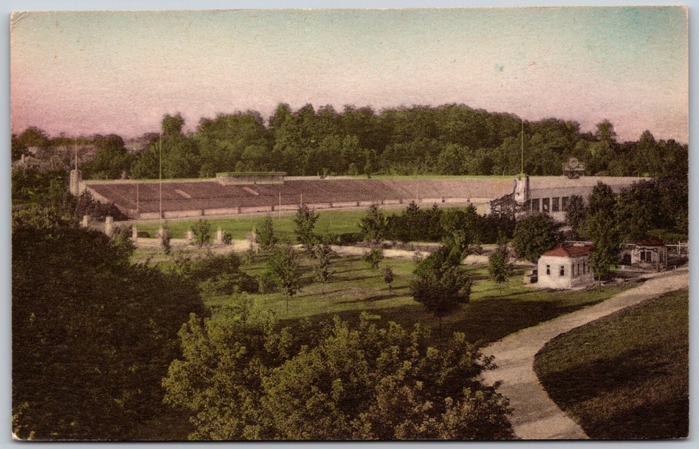 Memorial Stadium Indiana University BLOOMINGTON IN Hand-Colored VINTAGE Postcard