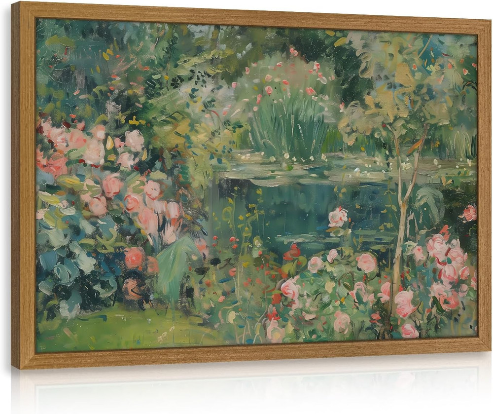 CAZLOUC Vintage Floral Wall Art, Rose Garden Pond 16