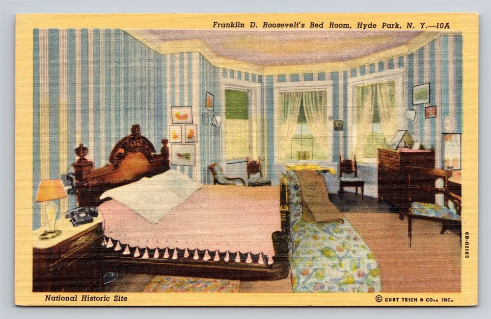 Hyde Park New York Franklin D. Roosevelt Home Bed Room Vintage NY Postcard FDR