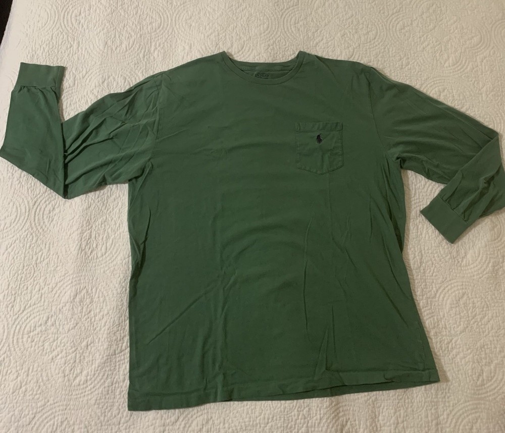 Polo Ralph Lauren Long Sleeve Pocket T Shirt Men’s L Large Green Blush Pony