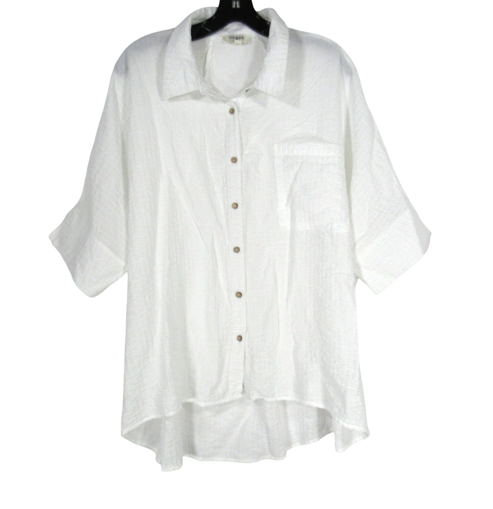 UMGEE White TEXTURED KNIT Button-Up DOLMAN SLEEVE Pocket OVERSIZED Shirt/Top S