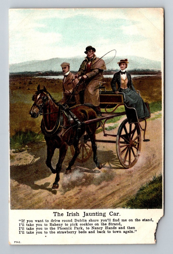 Ireland- Dublin The Irish Jaunting Car Horse & Carriage PC Old Vintage Postcard