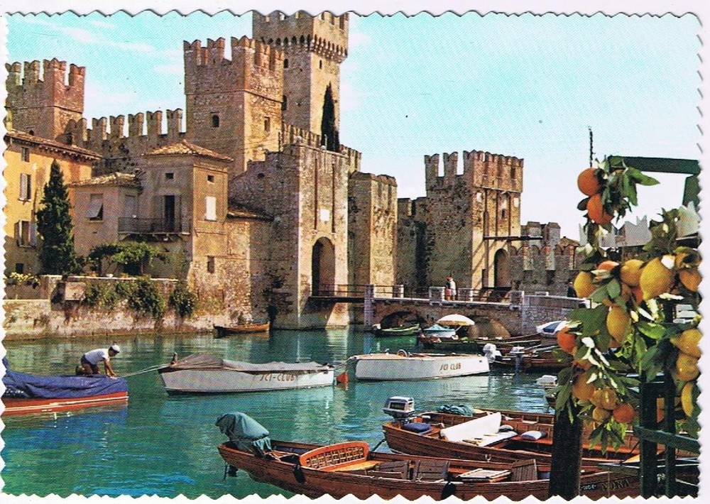 Italy Postcard Garda Lake Sirmione Dock & Castle