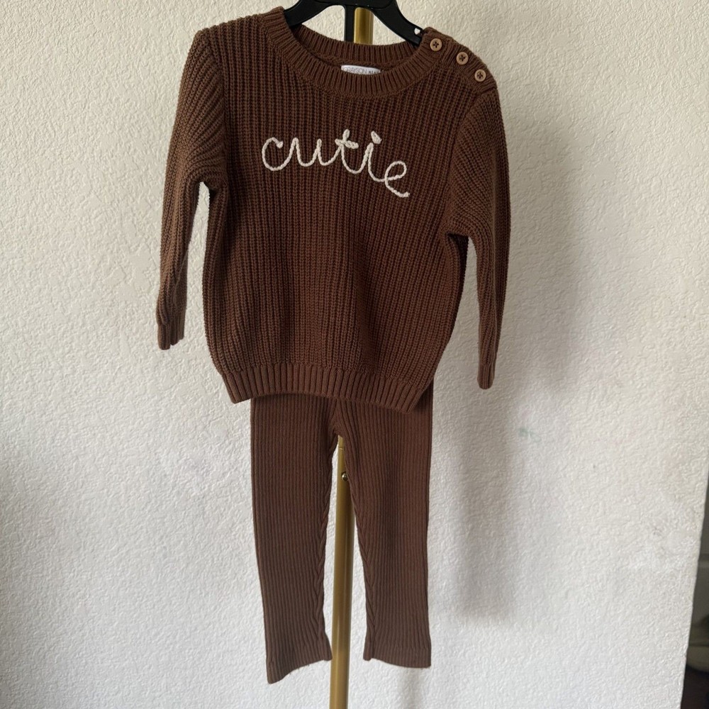 Grayson Mini Girls Long Sleeve Two Piece Set Size 18M Brown Gently Used
