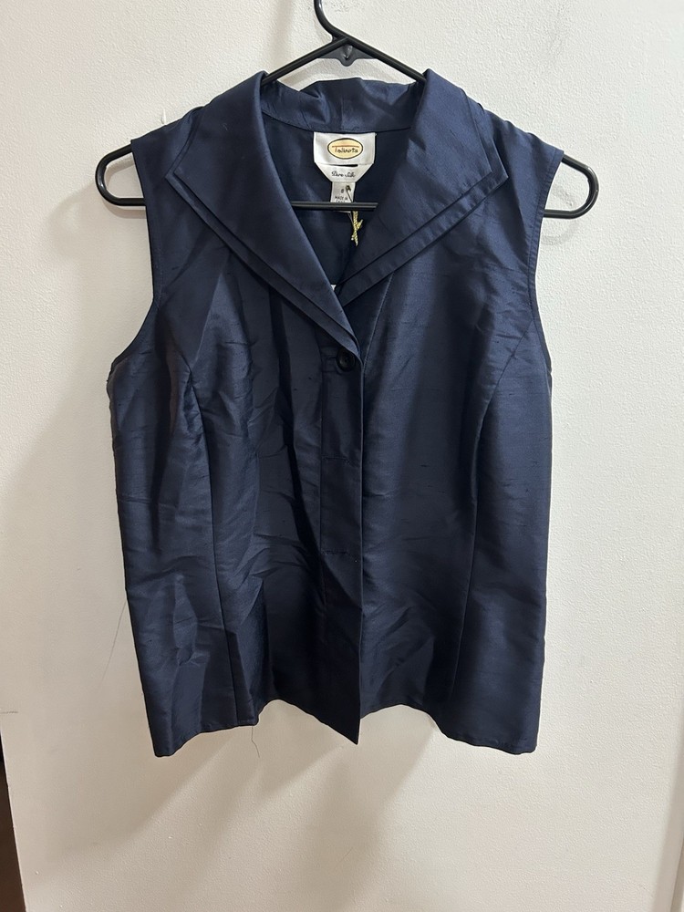 Talbots Womens Navy Pure Silk Sleeveless Button Up Blouse Size 8
