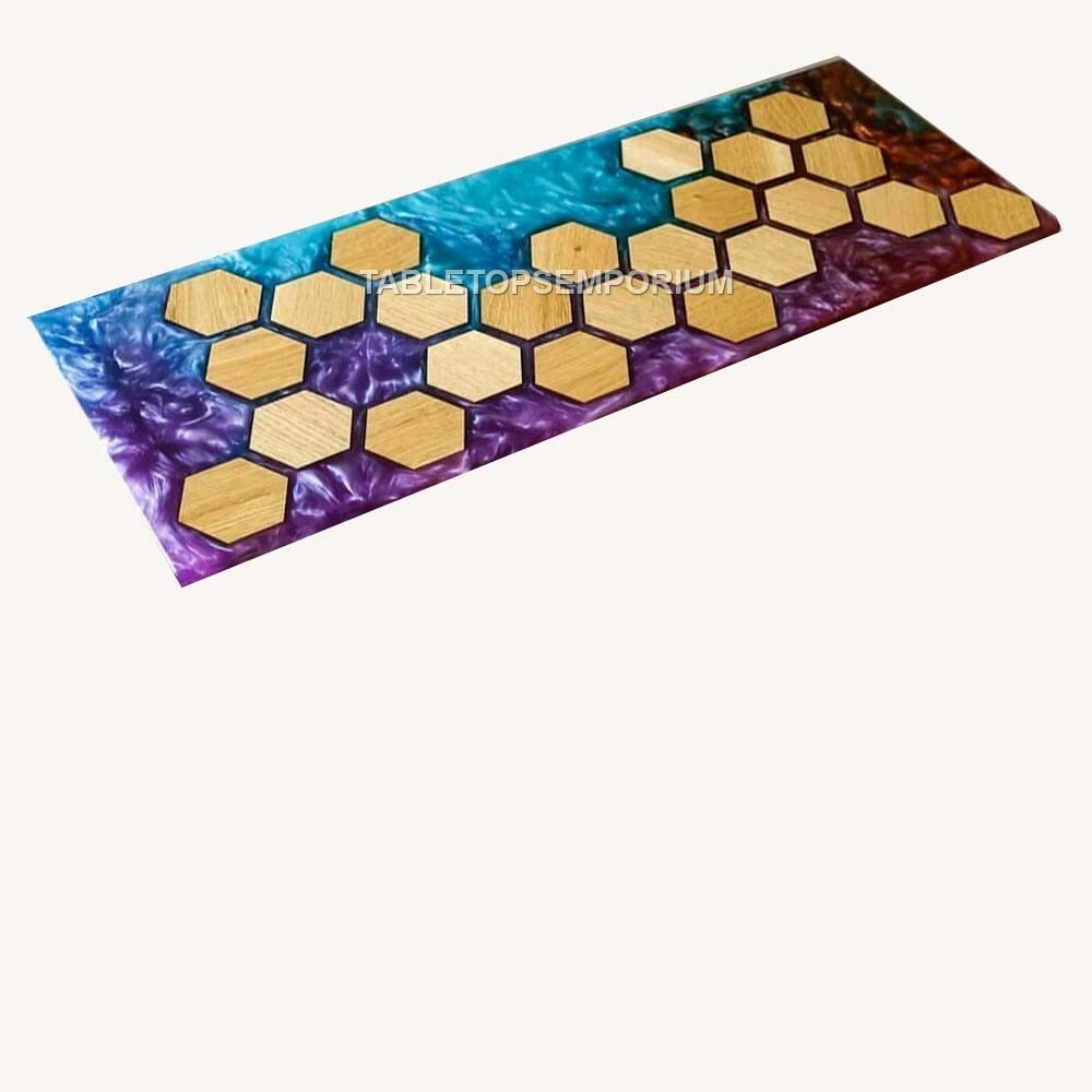 Blue Purple Honeycube Acacia Epoxy Din Conference Table Housewarming Furniture
