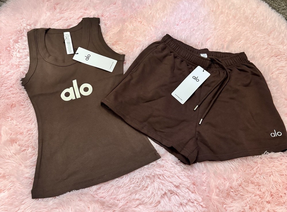 Alo Brown 2-Piece Outfit Set Tank Top size S            Shorts size M