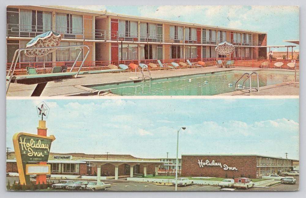Vintage Holiday Inn Tucumcari New Mexico Route 66 Postcard Pool Sign 1960s