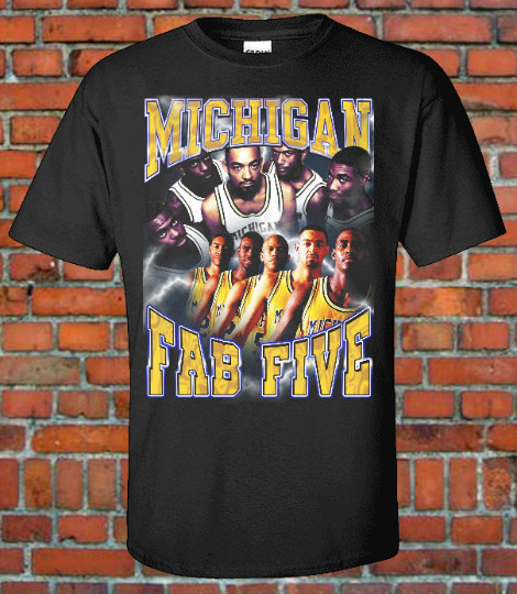 MICHIGAN FAB 5 90s Vintage Style Bootleg Rap Tee NCAA Final Four Basketball