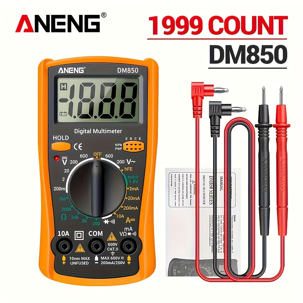 ANENG DM850 Auto Ranging Digital Multimeter AC/DC Voltage Current Ohm W/Battery