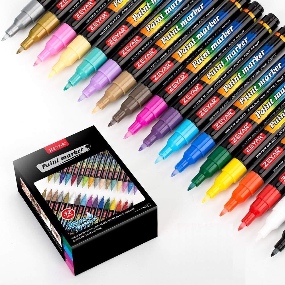ZEYAR Acrylic Paint Pens, Water based Extra Fine Point, 32 vibrant colors, Op...