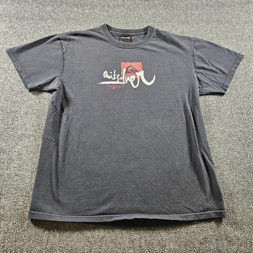 Vintage Quiksilver Surf Logo Graphic T-Shirt Double-sided Black Mens Size M