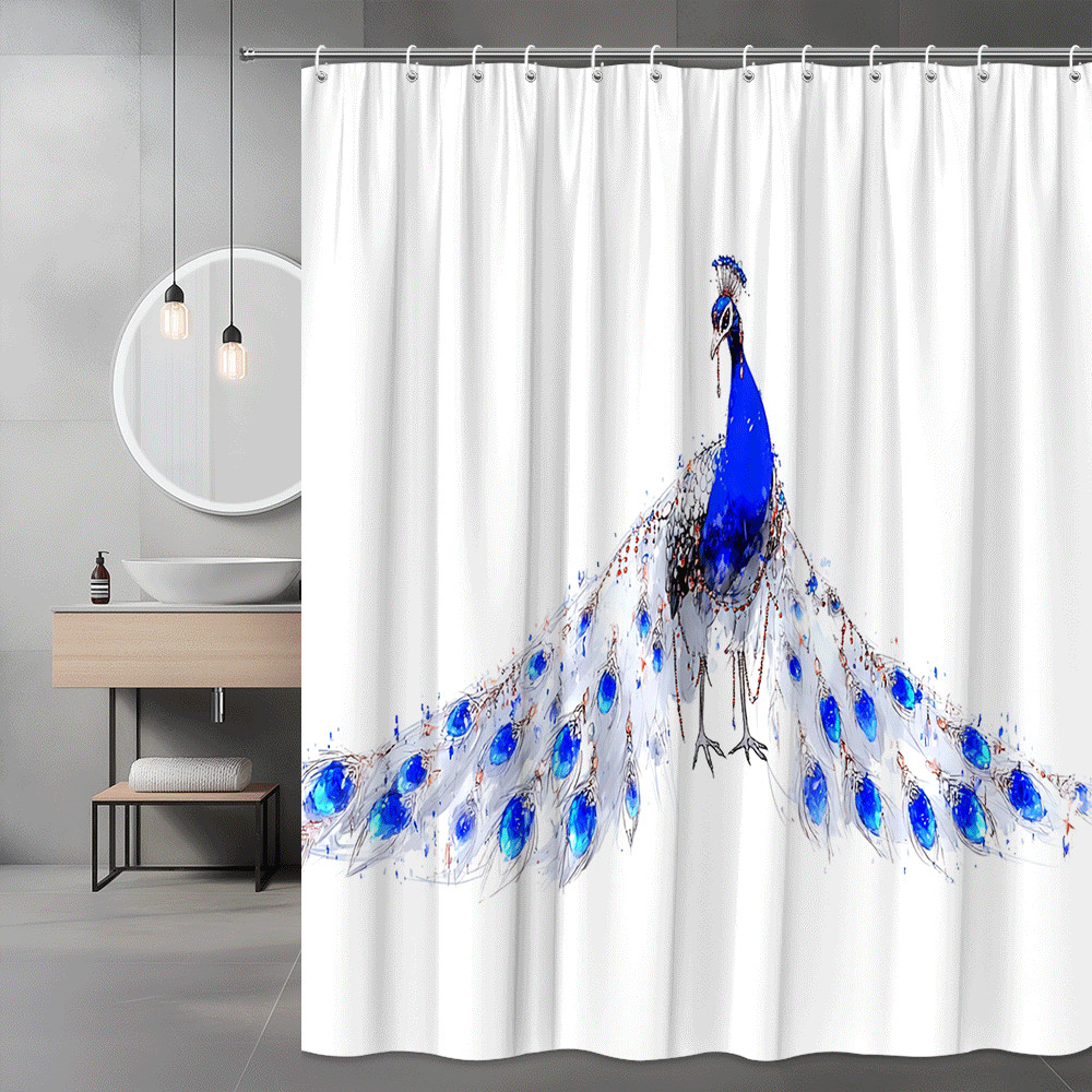 Blue Peacock Shower Curtain Abstract Bird Print
