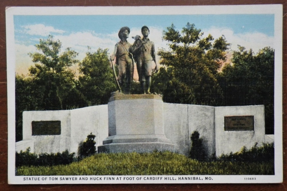 Statue Of Tom Sawyer & Huck Finn, Cardiff Hill, Hannibal, Missouri Postcard
