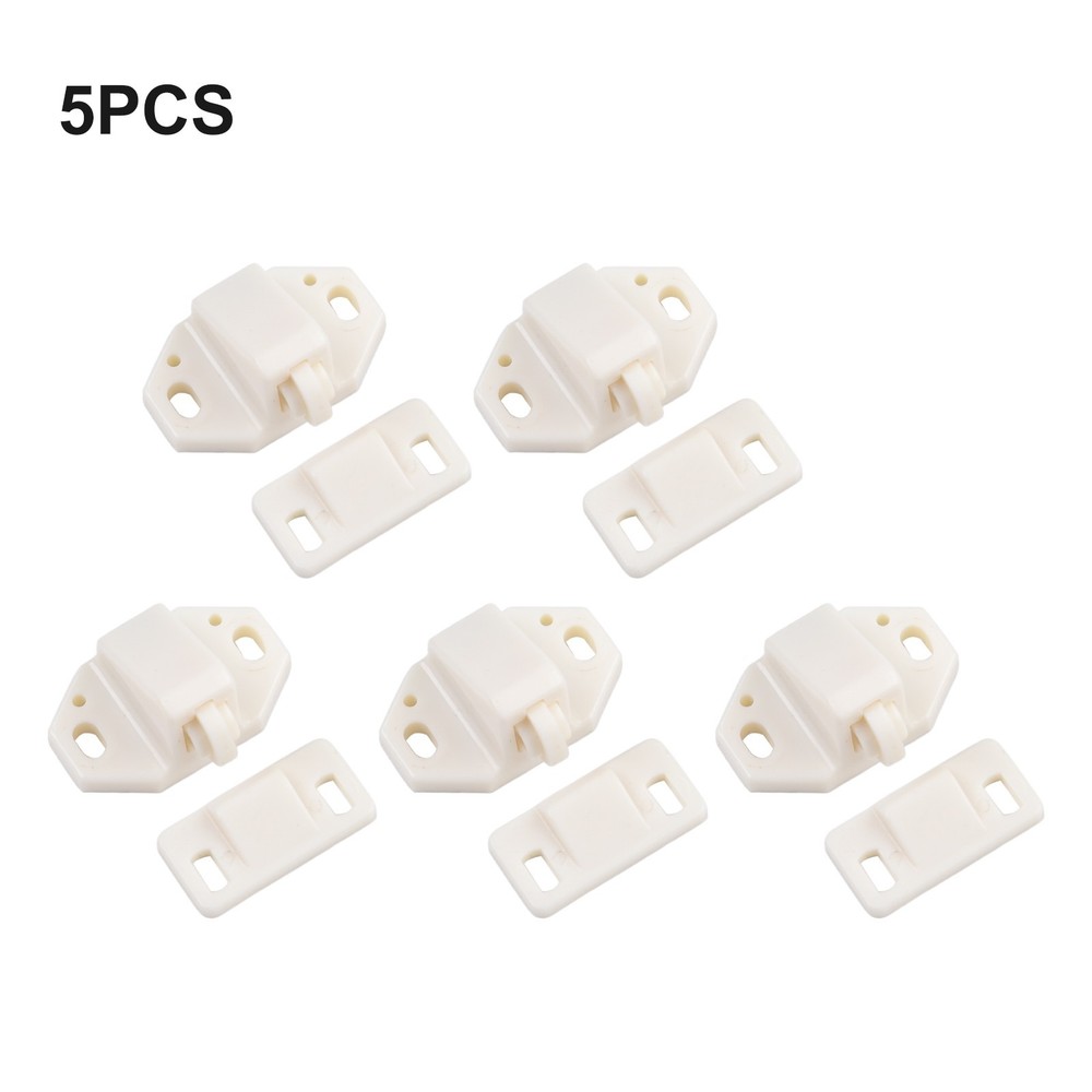 White ABS Plastic Cabinet Closet Door Roller Catch 5pcs Spring Loaded Hardware