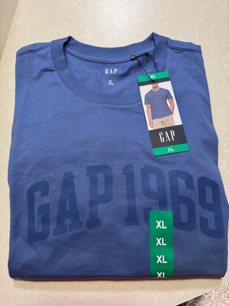 Gap Crew Neck Blue Logo GAP 1969  T Shirt Mens XL New With Tags NWT