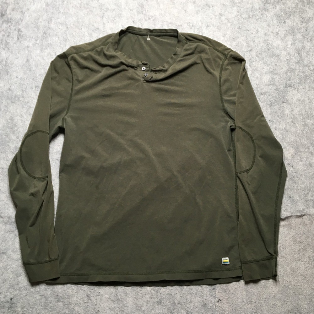 Vuori Henley Shirt Mens Large L Drab Green Long Sleeve 2 Button Athleisure Solid