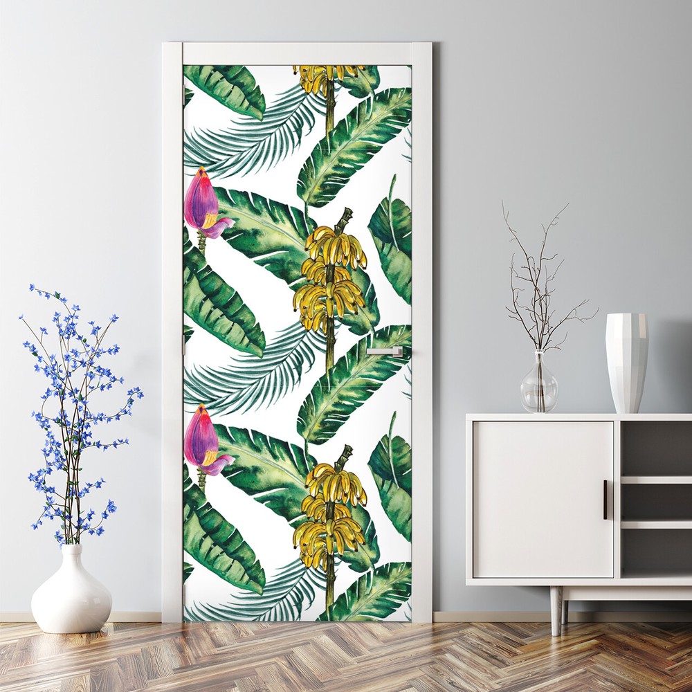 Bubble Free Door sticker Banana Leaves Tropical Monstera Leaves Decal Wall Decor