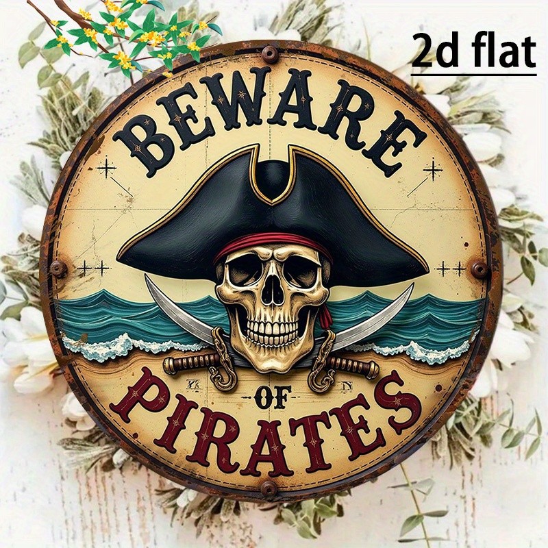 Pirate Skull & Swords Round Aluminum Art 8Inch