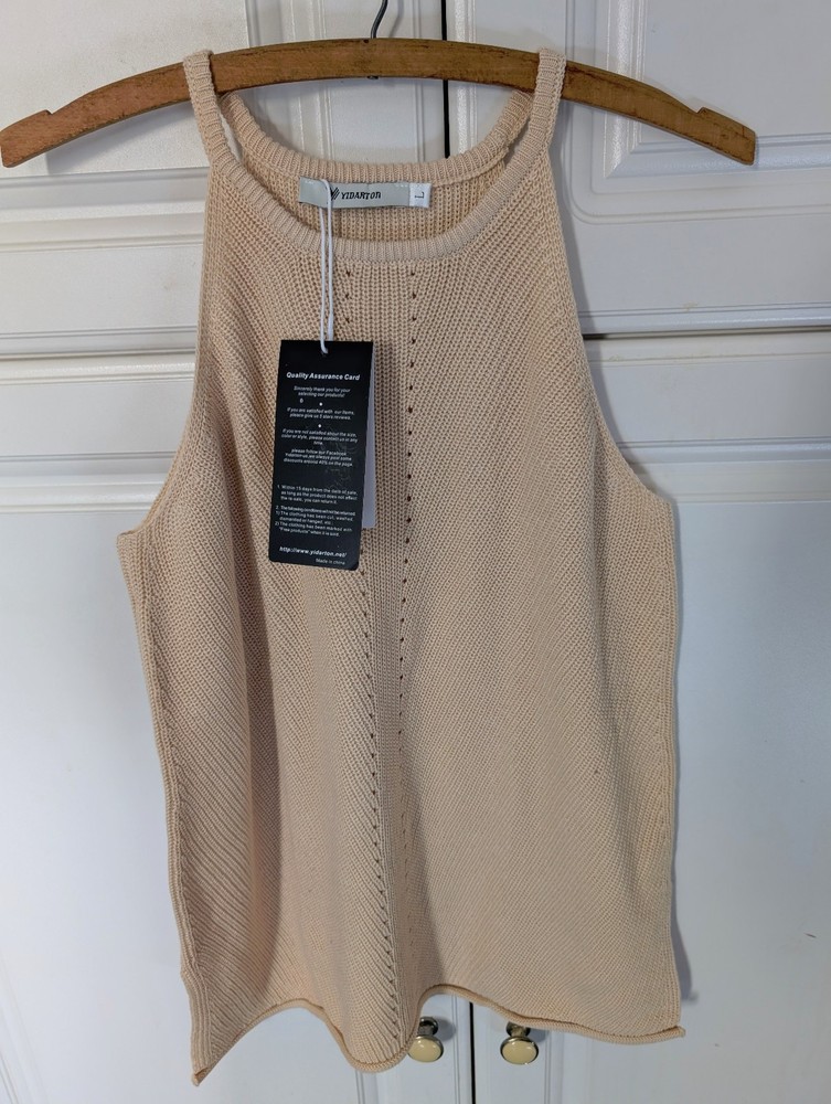 YIDARTON Womens Sleeveless Knit Tank Top Light Beige Size Large NWT