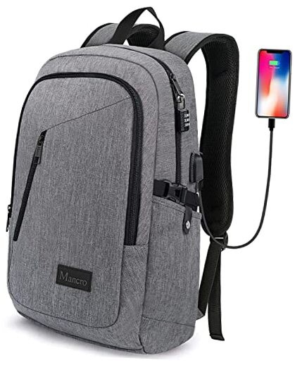Anti-Theft 15.6 Inch Grey Laptop Backpack for Men & Travel